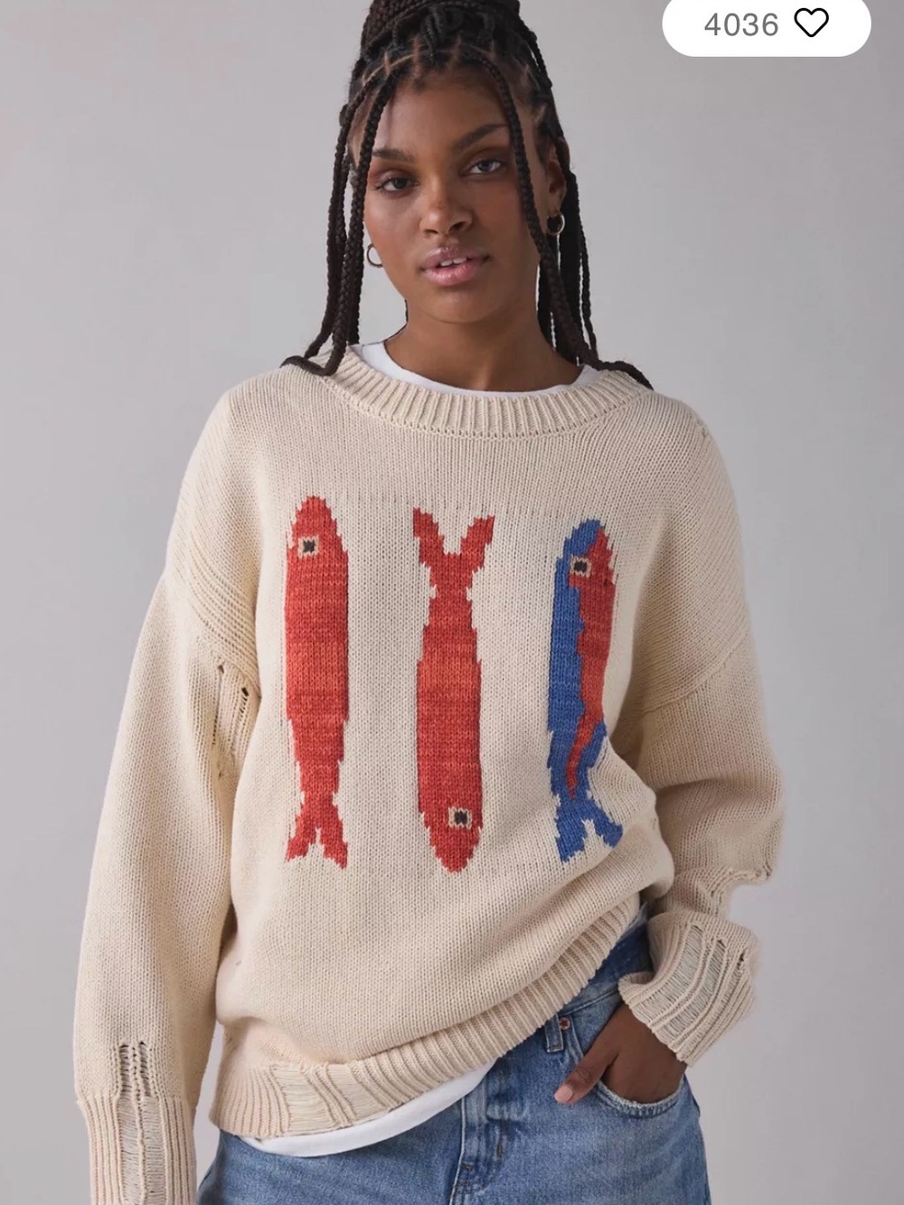 BDG Kurt Fish Graphic Distressed Sweater